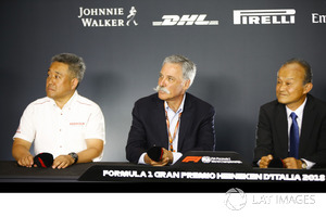 Masashi Yamamoto, Gerente General, Chase Carey, Presidente de Fórmula Uno, y Susumu Yamashita, Presidente de MobilityLand Corp, anuncian el patrocinio de Honda para el Gran Premio de Japón