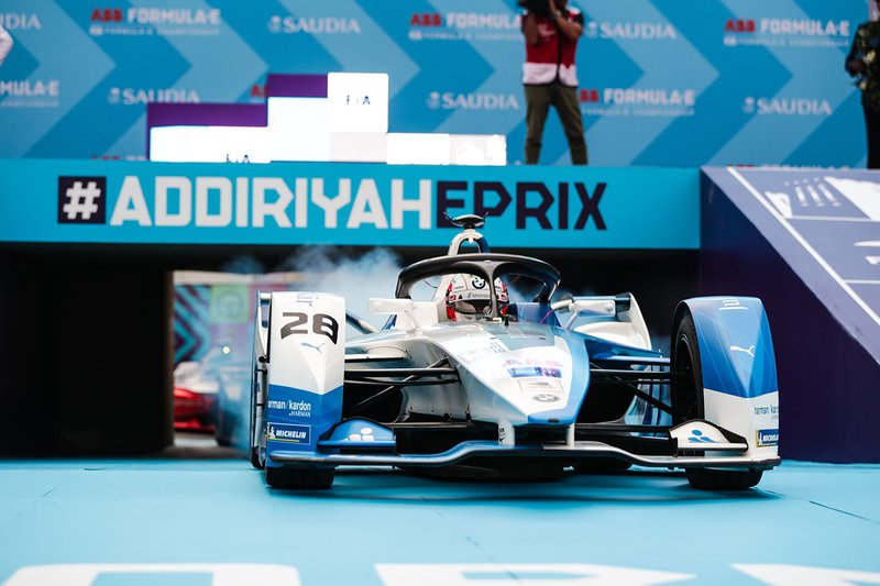 Antonio Felix da Costa, BMW I Andretti Motorsports, BMW iFE.18 pulls up in front of the podium