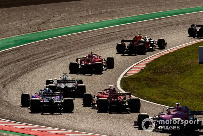 Max Verstappen, Red Bull Racing RB14, Kimi Raikkonen, Ferrari SF71H, Romain Grosjean, Haas F1 Team VF-18, Sebastian Vettel, Ferrari SF71H, Pierre Gasly, Scuderia Toro Rosso STR13, y Brendon Hartley, Toro Rosso STR13.