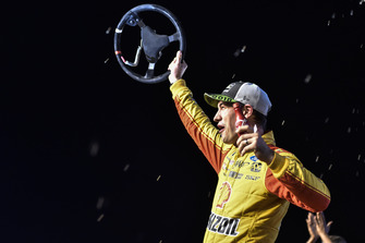 Joey Logano, Team Penske, Ford Fusion Shell Pennzoil, celebrates after winning the 2018 Nascar Monster Cup Series Championship.
