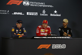 (L to R): Max Verstappen, Red Bull Racing, Kimi Raikkonen, Ferrari and Lewis Hamilton, Mercedes AMG F1 in Press Conference