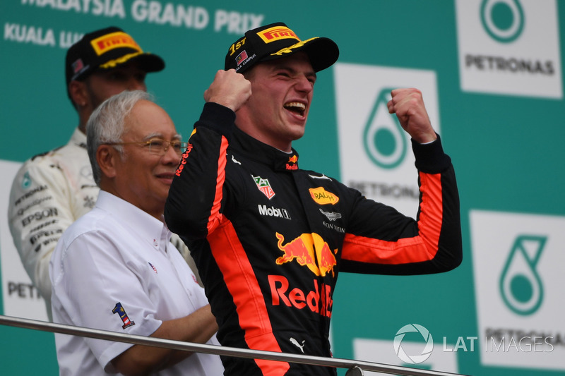 Race winner Max Verstappen, Red Bull Racing celebrates on the podium