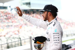 Lewis Hamilton, Mercedes AMG F1 celebrates his third position on the podium