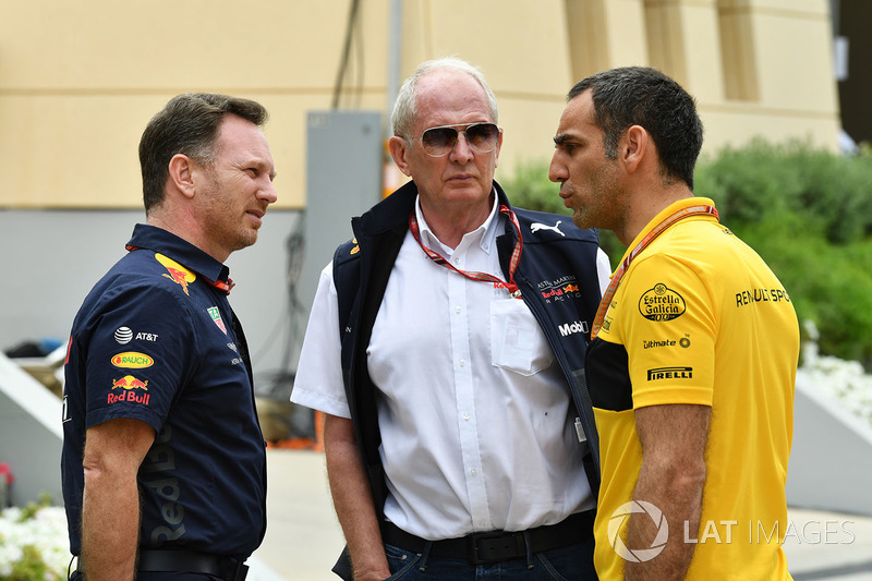 Christian Horner, director del equipo Red Bull Racing, Dr. Helmut Marko, consultor de Red Bull Motorsport y Cyril Abiteboul, director general de Renault Sport F1