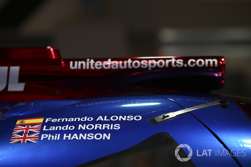 Door detail of the Fernando Alonso, land Norris, Phil Hanson sportscar