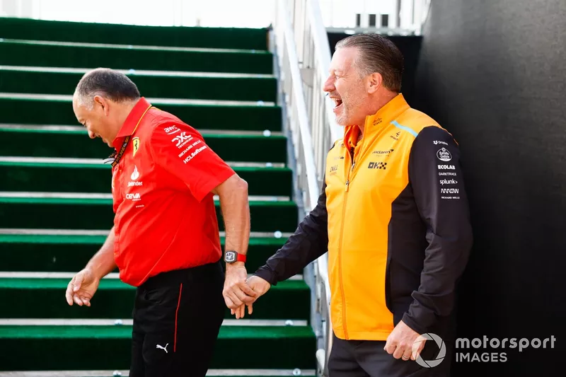 Frederic Vasseur, Team Principal and General Manager, Scuderia Ferrari and Zak Brown, CEO, McLaren Racing 