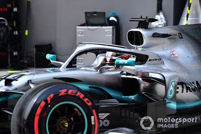 Lewis Hamilton, Mercedes AMG F1 W10, leaves the garage