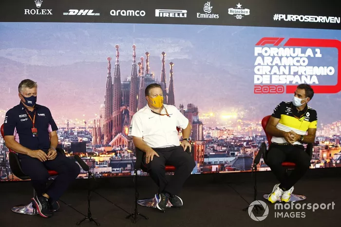 Otmar Szafnauer, Director del equipo y CEO de Racing Point, Zak Brown, Director Ejecutivo de McLaren y Cyril Abiteboul, Director General del equipo Renault F1 