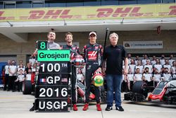(L to R): Guenther Steiner, Haas F1 Team Principal; Romain Grosjean, Haas F1 Team; Esteban Gutierrez, Haas F1 Team; and Gene Haas, Haas Automotion President, at a team photograph