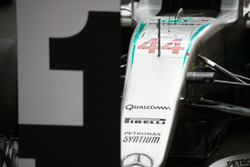 The Mercedes AMG F1 W07 Hybrid of race winner Lewis Hamilton, Mercedes AMG F1 in parc ferme