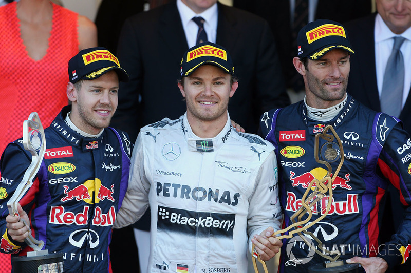 Podium: race winner Nico Rosberg, Mercedes AMG F1, second place Sebastian Vettel, Red Bull Racing, thrid place Mark Webber, Red Bull Racing celebrate on the podium