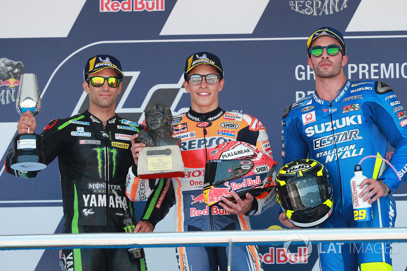 Podio: 1º Marc Marquez, 2º Johann Zarco, 3º Andrea Iannone