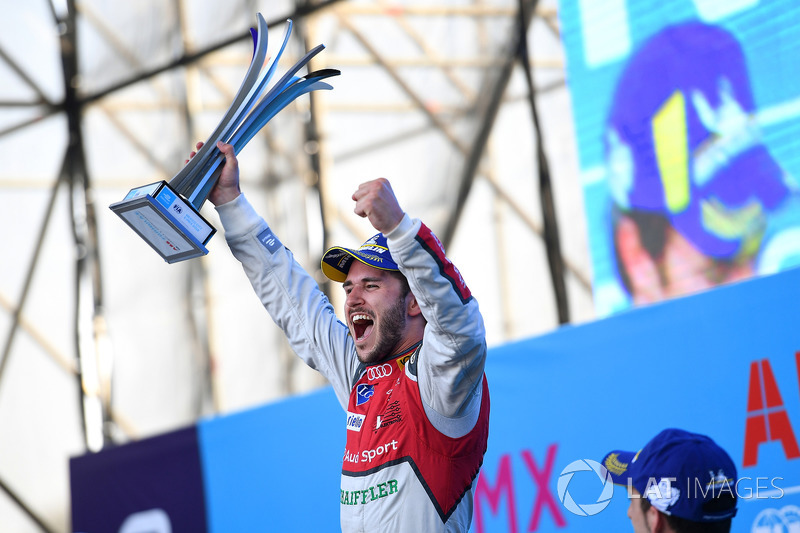 Daniel Abt, Audi Sport ABT Schaeffler, celebrates after winning the race