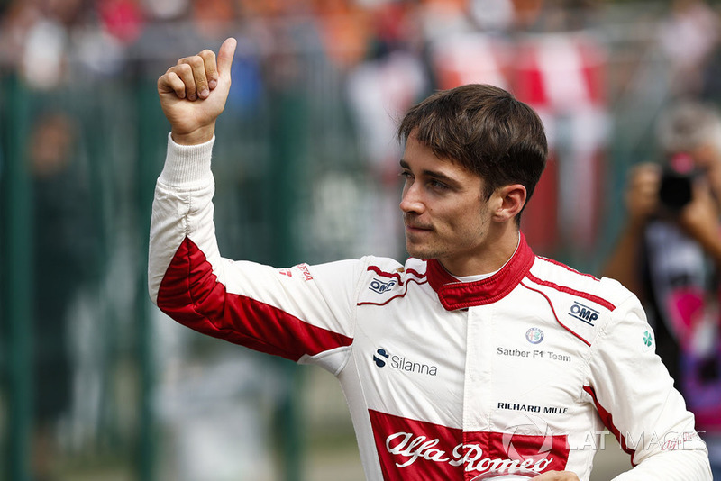 Charles Leclerc, Sauber, gives a thumbs up as he walks away from a big crash