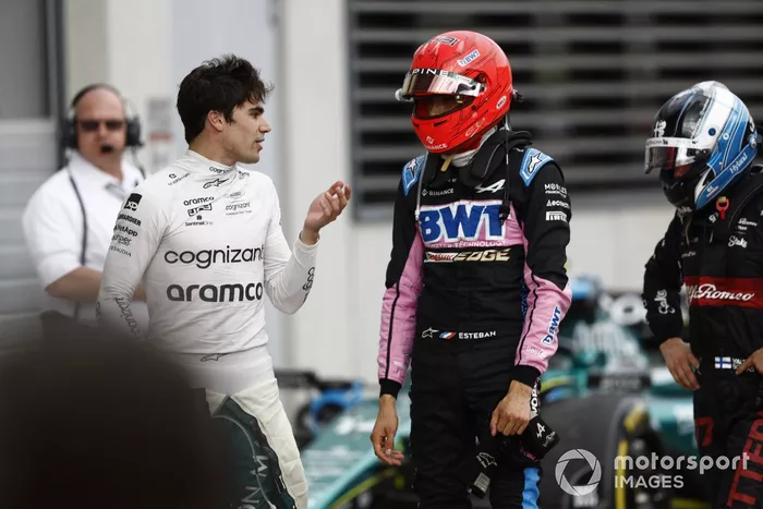 Lance Stroll, Aston Martin F1 Team, Esteban Ocon, Alpine F1 Team, Valtteri Bottas, Alfa Romeo F1 Team, en Parc Ferme