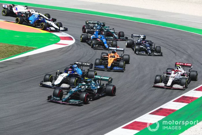 Sebastian Vettel, Aston Martin AMR21, George Russell, Williams FW43B, Antonio Giovinazzi, Alfa Romeo Racing C41, Daniel Ricciardo, McLaren MCL35M, Fernando Alonso, Alpine A521, Yuki Tsunoda, AlphaTauri AT02, Lance Stroll, Aston Martin AMR21, Nicholas Latifi, Williams FW43B, Nikita Mazepin, Haas VF-21