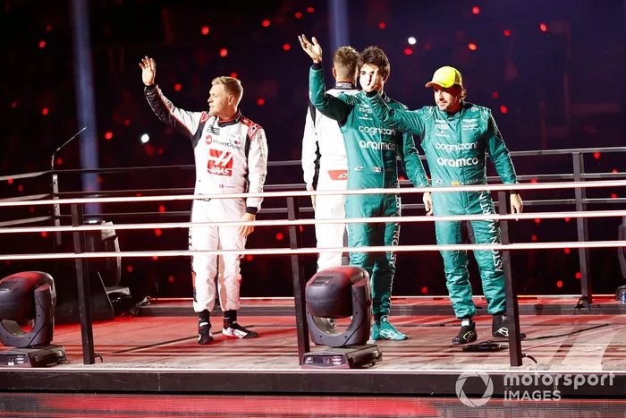 Kevin Magnussen, Haas F1 Team, Nico Hulkenberg, Haas F1 Team, Lance Stroll, Aston Martin F1 Team y Fernando Alonso, Aston Martin F1 Team,