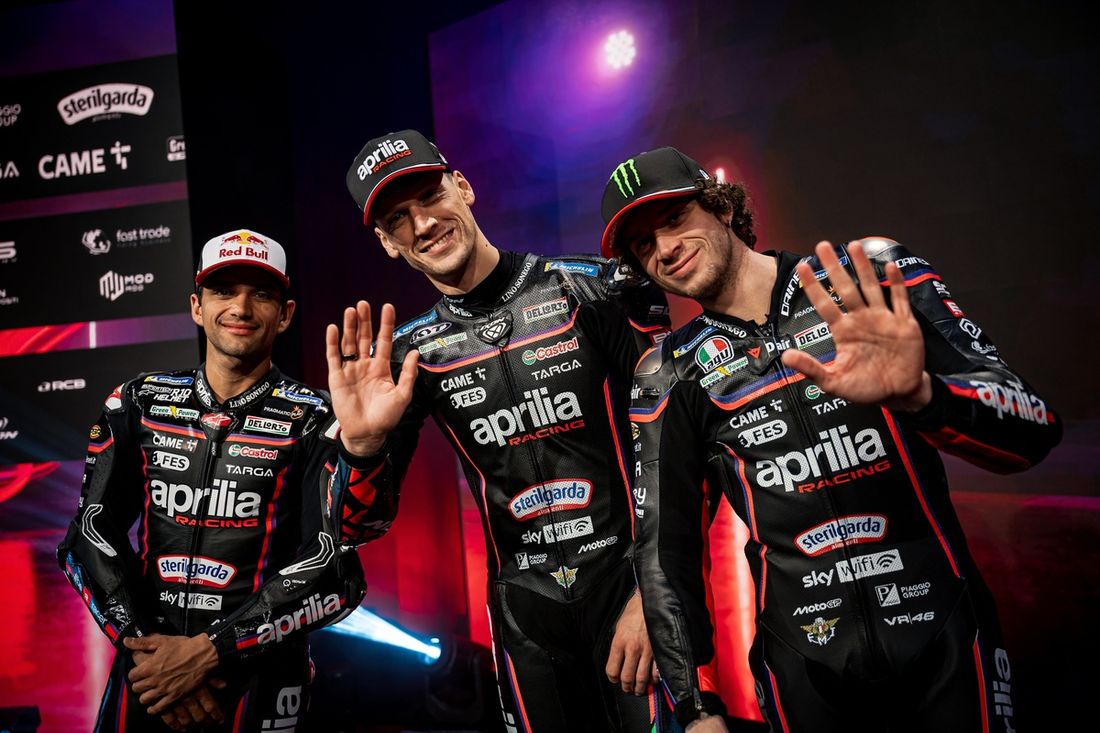 Jorge Martin, Aprilia Racing. Lorenzo Savadori, Aprilia Racing, Marco Bezzecchi, Aprilia Racing