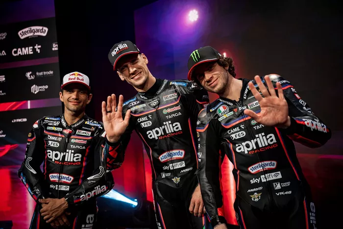 Jorge Martin, Aprilia Racing. Lorenzo Savadori, Aprilia Racing, Marco Bezzecchi, Aprilia Racing