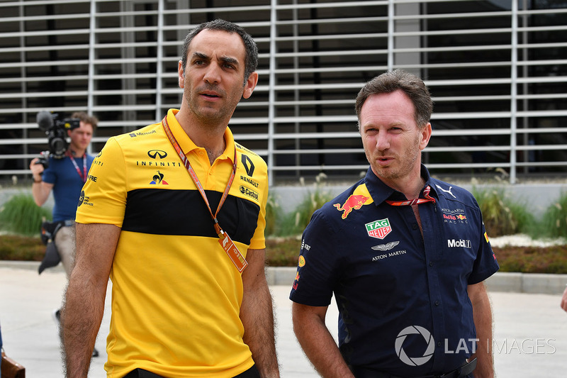 Cyril Abiteboul, Renault Sport F1 Managing Director and Christian Horner, Red Bull Racing Team Principal