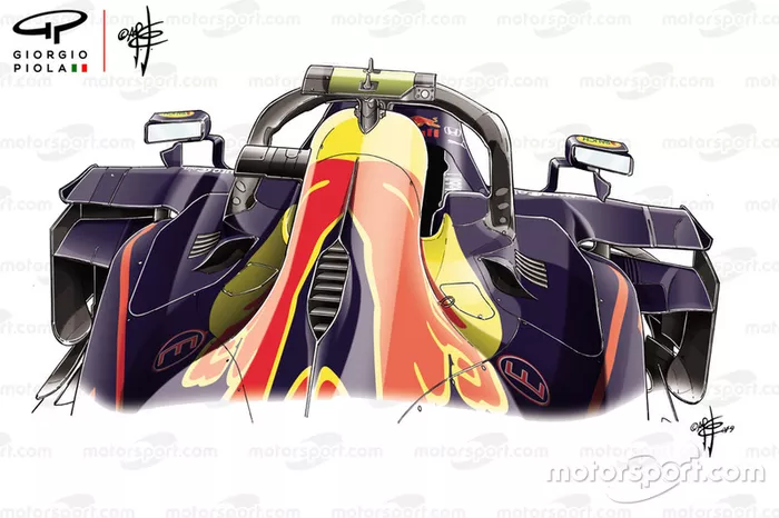 Dettaglio degli sfoghi d'aria provati nella Red Bull Racing RB 15 di Max Verstappen