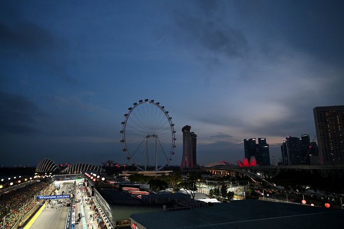 A view of the city at dusk 
