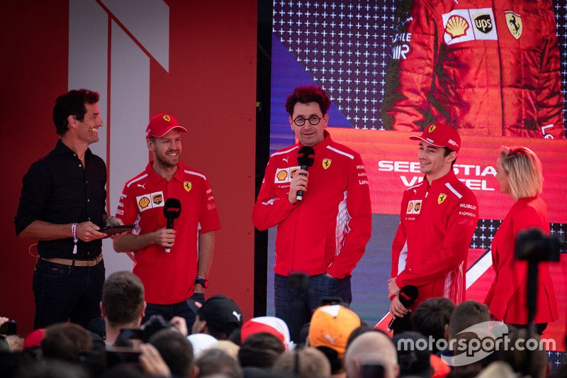 Mark Webber, Mattia Binotto, Team Principal Ferrari, Sebastian Vettel, Ferrari, Charles Leclerc, Ferrari