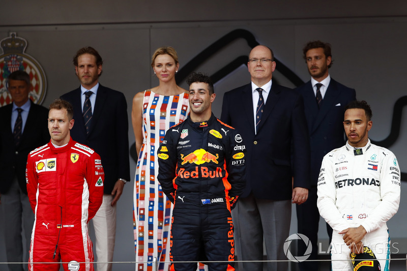 2018: 1. Daniel Ricciardo, 2. Sebastian Vettel, 3. Lewis Hamilton