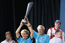 Alain Prost, Jean Todt and Jean Paul Driot celebrate on the podium