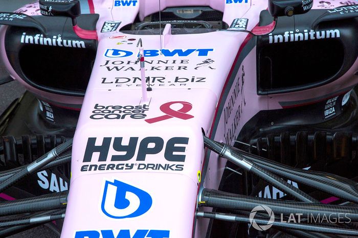 Logo de la Asociación de tratamiento del cáncer de mama en el morro de Force India VJM10