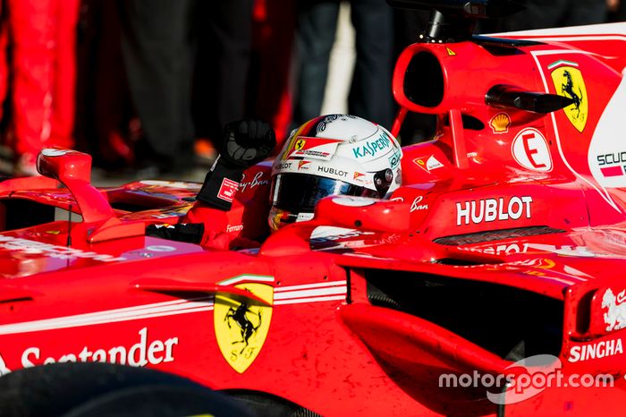 Sebastian Vettel, Ferrari SF70H, llega al Parc Ferme