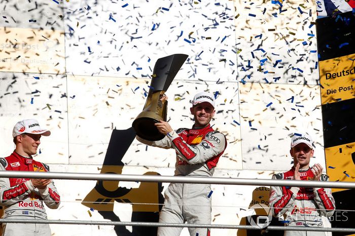 Podium Campeones: Campeón, René Rast, Audi Sport Team Rosberg, Audi RS 5 DTM, segundo, Mattias Ekström, Audi Sport Team Abt Sportsline, Audi A5 DTM, tercero, Jamie Green, Audi Sport Team Rosberg, Audi RS 5 DTM