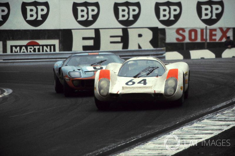 Hans Herrmann, Porsche 908 ahead of Jacky Ickx, John Wyer Automotive Ford GT40