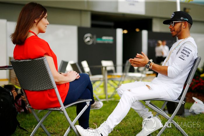 Lewis Hamilton, Mercedes AMG with Lee McKenzie