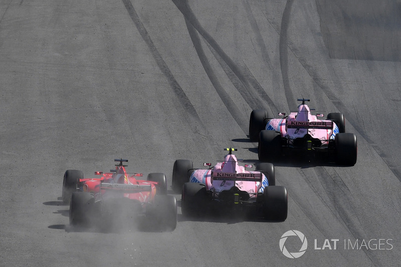 Sergio Perez, Sahara Force India VJM10, Esteban Ocon, Sahara Force India VJM10 and Sebastian Vettel,