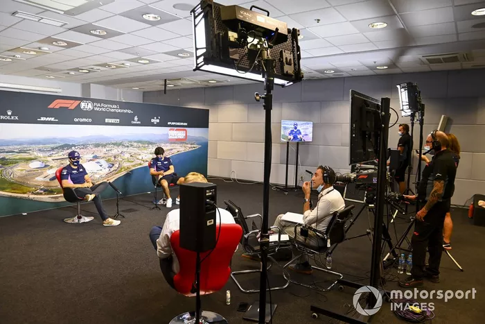 Sergio Pérez, Racing Point y Lance Stroll, Racing Point en la conferenci de prensa