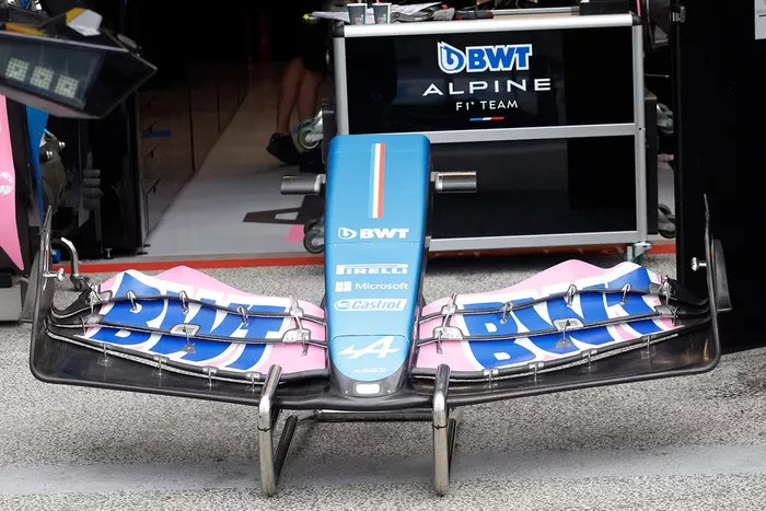 Alpine A523, detalles del morro y del alerón delantero