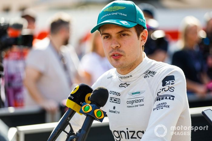 Felipe Drugovich, Aston Martin F1 Team, speaks to the media