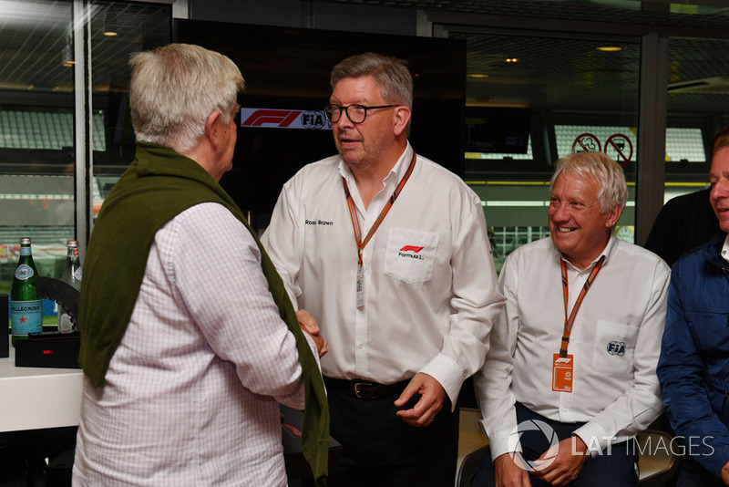 Roger Benoit, Journalist at F1 Hall of Fame with Ross Brawn, Formula One Managing Director of Motorsports and Charlie Whiting, FIA Delegate