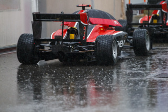 Rain pours on the car of Nikita Mazepin, ART Grand Prix