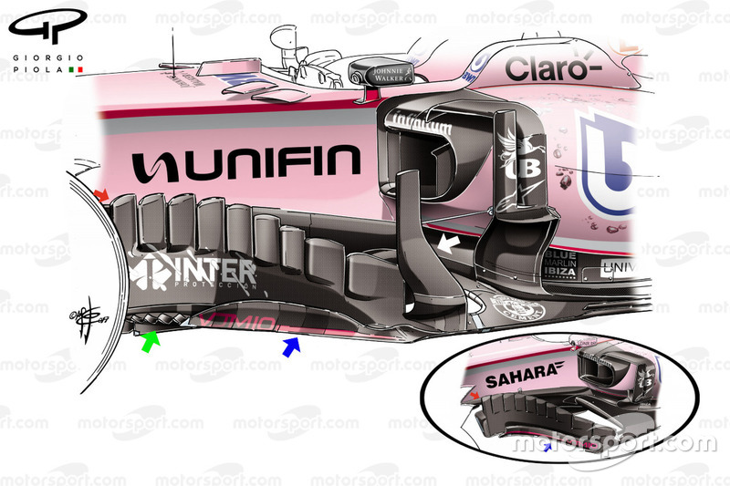 El bargeboard del Force India VJM10 en el GP de México