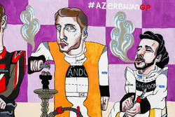 Une fresque de Stoffel Vandoorne, McLaren, et Fernando Alonso, McLaren, fumant une chicha