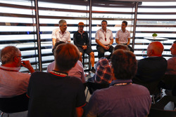 Fernando Alonso, McLaren, Zak Brown, Executive Director, McLaren Technology Group, and Stoffel Vandoorne, McLaren, hold a Press Conference