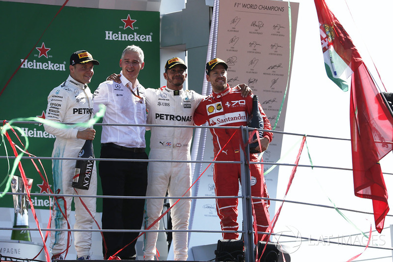 Podium: race winner Lewis Hamilton, Mercedes AMG F1, second place Valtteri Bottas, Mercedes AMG F1, third place Sebastian Vettel, Ferrari