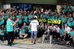 Lewis Hamilton, Mercedes AMG F1 celebrates with Thomas Weber, Member of the Board of Management of Daimler AG and the team