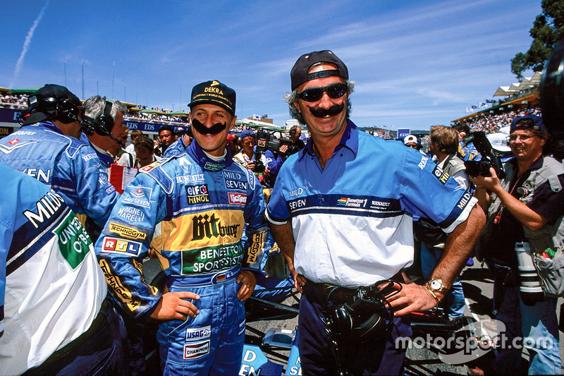 Michael Schumacher, Benetton, mit Flavio Briatore, Benetton, Teamchef