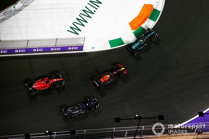 Fernando Alonso, Aston Martin AMR23, Sergio Pérez, Red Bull Racing RB19, George Russell, Mercedes F1 W14, Carlos Sainz, Ferrari SF-23