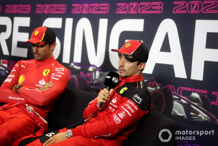 Charles Leclerc, Scuderia Ferrari, en la rueda de prensa posterior a la clasificación