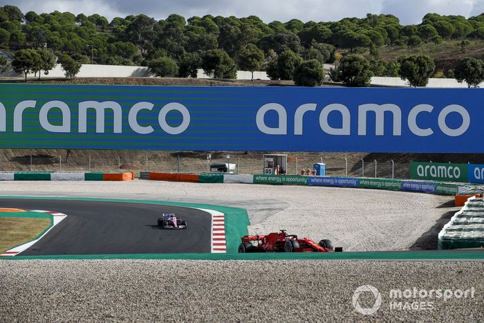 Sebastian Vettel, Ferrari SF1000 and Lance Stroll, Racing Point RP20 