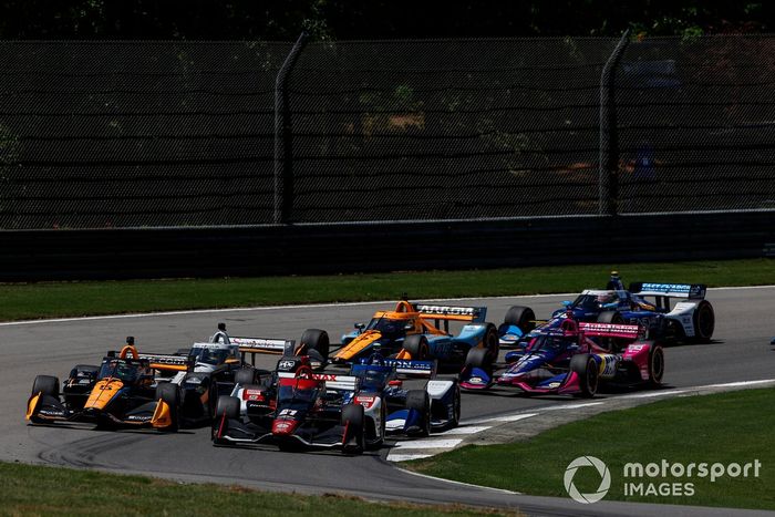 Arrancada: Patricio O'Ward, Arrow McLaren SP Chevrolet, Rinus VeeKay, Ed Carpenter Racing Chevrolet, Scott McLaughlin, Team Penske Chevrolet, Alex Palou, Chip Ganassi Racing Honda, Felix Rosenqvist, Arrow McLaren SP Chevrolet, Alexander Rossi, Andretti Autosport Honda